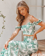 Bolivia Smocked Palm Print Crop Top Oshnow