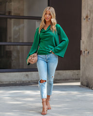 Booked Solid Satin Cowl Neck Blouse - Green Oshnow