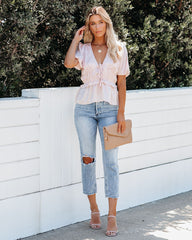 Born To Shine Satin Ruffle Blouse - Blush Oshnow