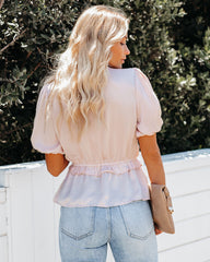 Born To Shine Satin Ruffle Blouse - Blush Oshnow