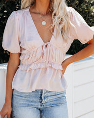 Born To Shine Satin Ruffle Blouse - Blush Oshnow