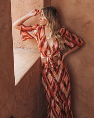 Bowan Printed Tie Front Crop Top Oshnow