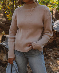 Branford Ribbed Mock Neck Knit Sweater - Taupe Oshnow
