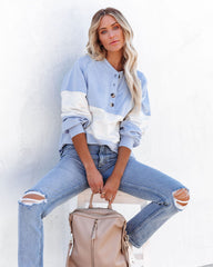 Brannon Cotton Colorblock Henley Top - Baby Blue Combo Oshnow