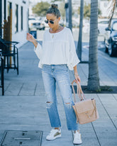 Breigh Billowed Knit Babydoll Top - Off White Oshnow