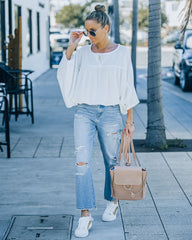Breigh Billowed Knit Babydoll Top - Off White Oshnow