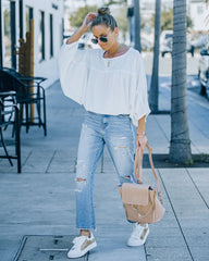 Breigh Billowed Knit Babydoll Top - Off White Oshnow