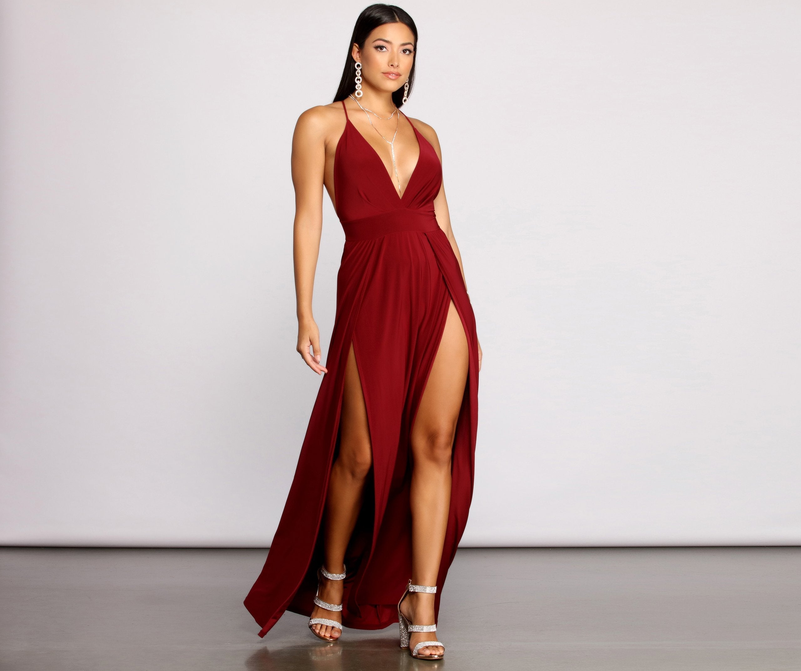 Brie Double Slit A-Line Formal Dress Oshnow