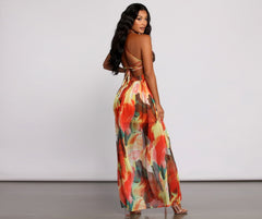 Brighter Vibes Lace-Up Chiffon Maxi Dress Oshnow