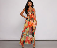 Brighter Vibes Lace-Up Chiffon Maxi Dress Oshnow