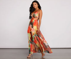 Brighter Vibes Lace-Up Chiffon Maxi Dress Oshnow
