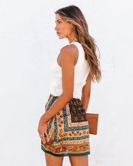 Cairo Printed Mini Skirt - Teal