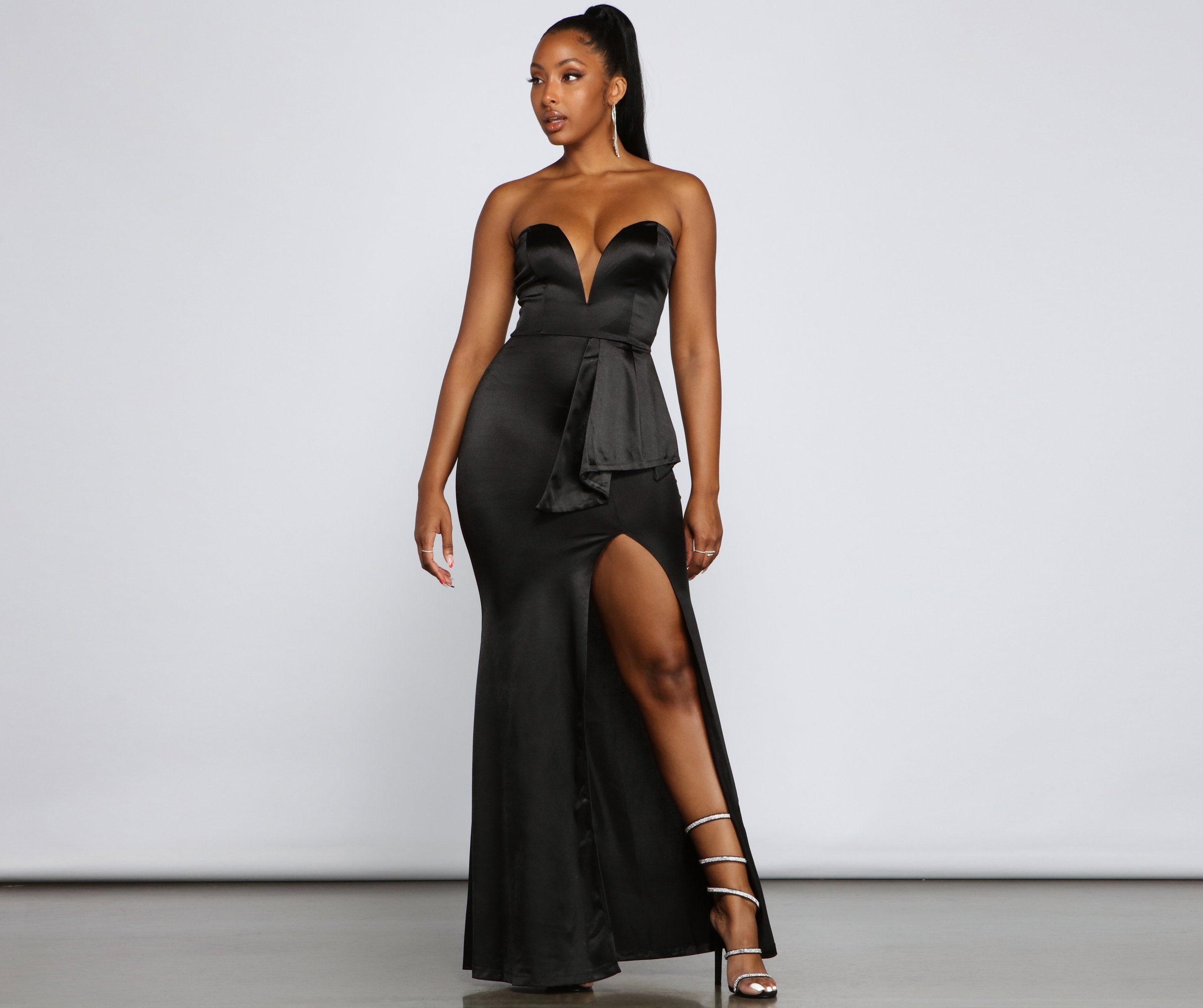 Calla Formal Satin High Slit Mermaid Dress Oshnow