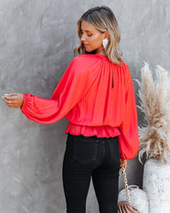 Cappa Satin Peplum Blouse - Coral Oshnow