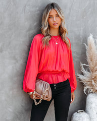 Cappa Satin Peplum Blouse - Coral Oshnow