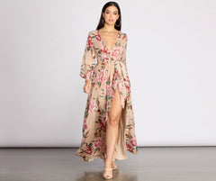 Caralisa Floral Chiffon High Slit Dress Oshnow