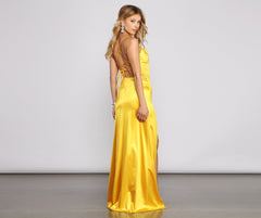 Cassie Sleeveless Satin High Slit Formal Dress Oshnow