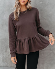 Catherina Peplum Sweatshirt - Chocolate
