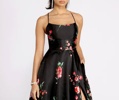 Catia Lace Up Back Floral A-Line Dress Oshnow