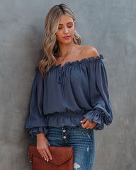 Caydence Chiffon Off The Shoulder Blouse - Dusty Blue Oshnow