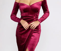 Celeste Off The Shoulder Wrap Front Velvet Dress Oshnow