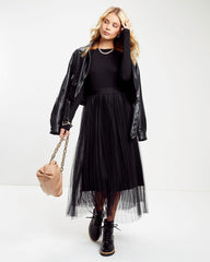 Center Stage Tulle Midi Skirt - Black