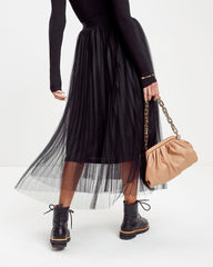 Center Stage Tulle Midi Skirt - Black