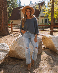 Chalet Slouchy Dolman Knit Sweater - Navy Oshnow