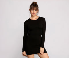 Chic Ribbed Knit Basic Mini Dress Oshnow