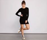 Chic Ribbed Knit Basic Mini Dress Oshnow