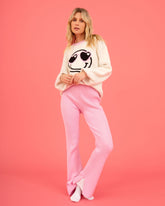 Chill Date Night Ribbed Knit Split Hem Pants - Pink