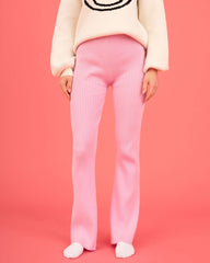 Chill Date Night Ribbed Knit Split Hem Pants - Pink