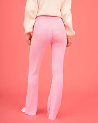 Chill Date Night Ribbed Knit Split Hem Pants - Pink