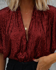 Christina Sequin Bodysuit - Wine Oshnow