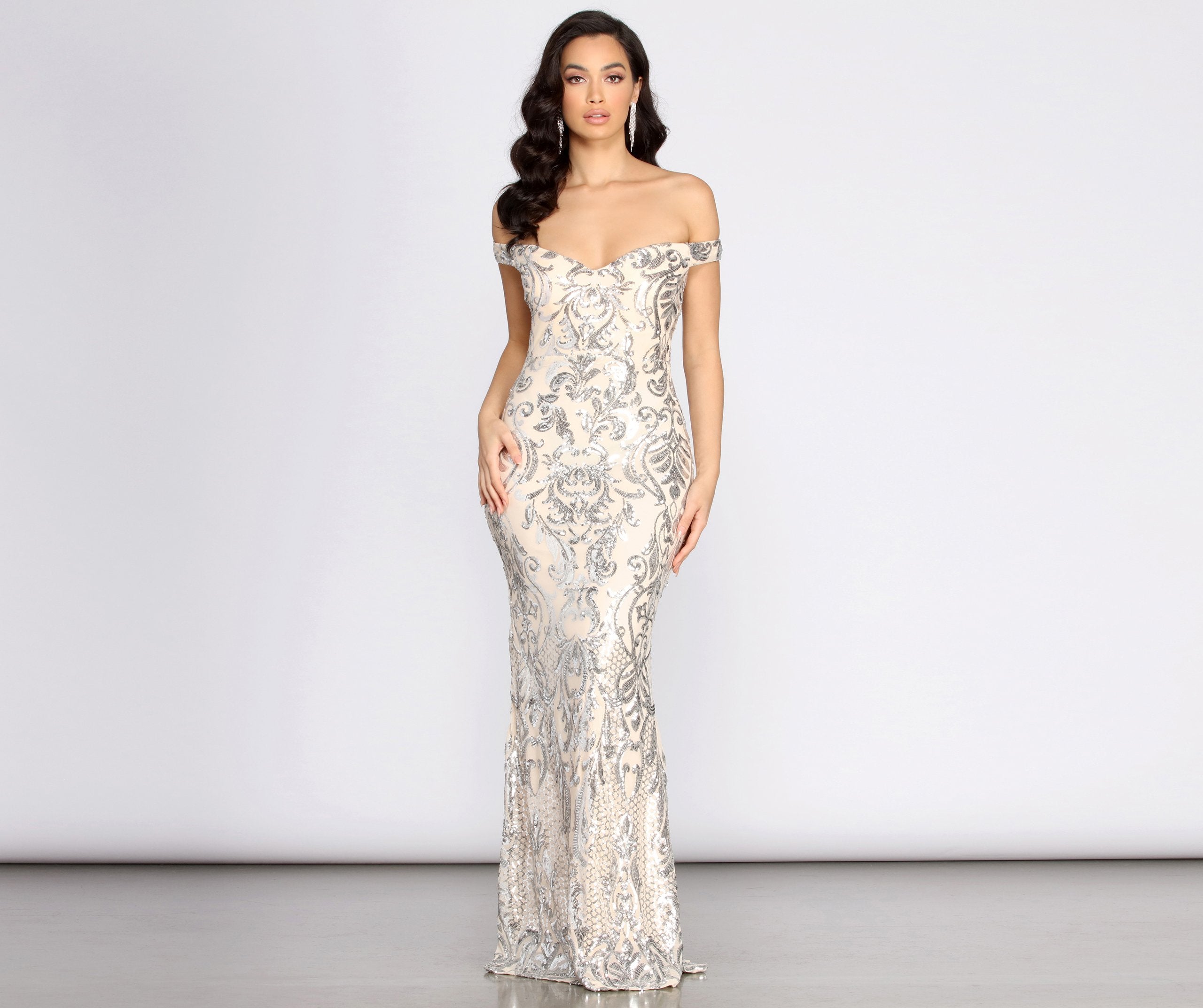 Clara Sequin Off Shoulder Dress Oshnow