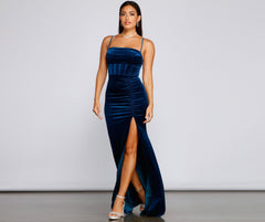 Claudia A-Line Velvet Formal Dress Oshnow