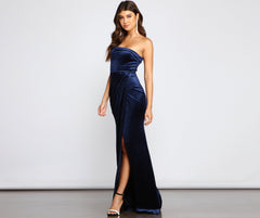 Cleo Formal One-Shoulder Velvet Dress Oshnow