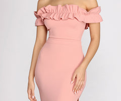 Colleen Ruffle Off Shoulder Crepe Dress Oshnow