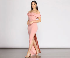 Colleen Ruffle Off Shoulder Crepe Dress Oshnow