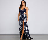 Courtney Foiled Floral Formal Dress Oshnow