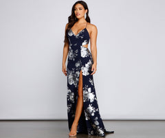 Courtney Foiled Floral Formal Dress Oshnow