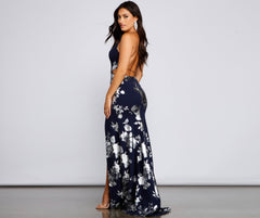 Courtney Foiled Floral Formal Dress Oshnow