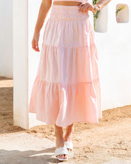 Cove Haven Smocked Tiered Midi Skirt - Blush Oshnow