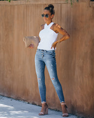 Cross Paths Knit Tie Tank - White Oshnow