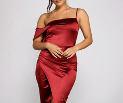 Cynthia Off-The-Shoulder Satin Formal Dress Oshnow