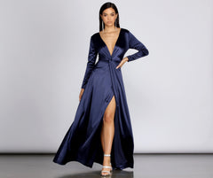 Cynthia Satin Slit Formal Dress Oshnow
