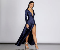Cynthia Satin Slit Formal Dress Oshnow