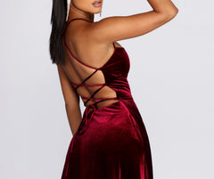 Dakota Velvet Lace Up Evening Gown Oshnow