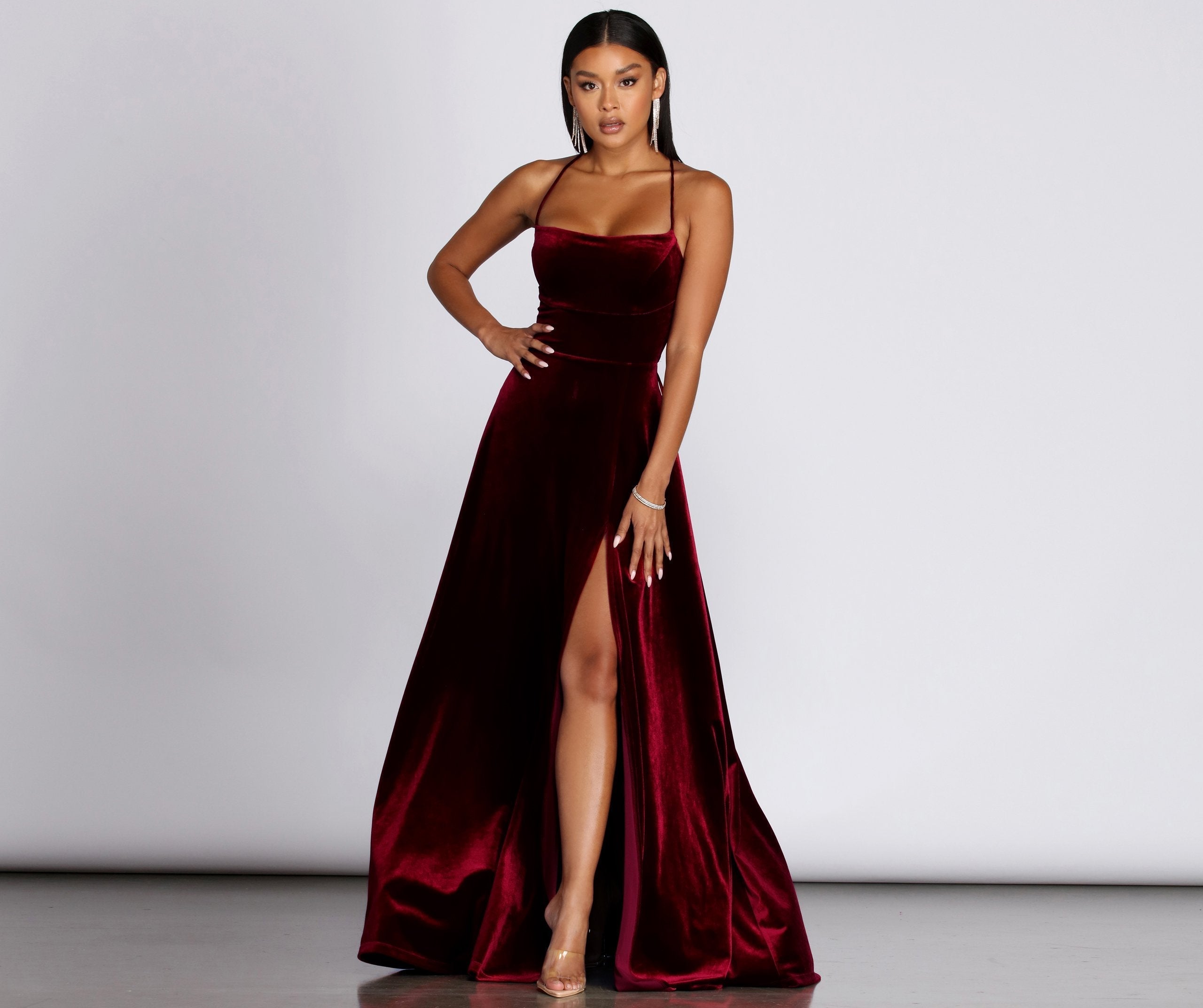 Dakota Velvet Lace Up Evening Gown Oshnow