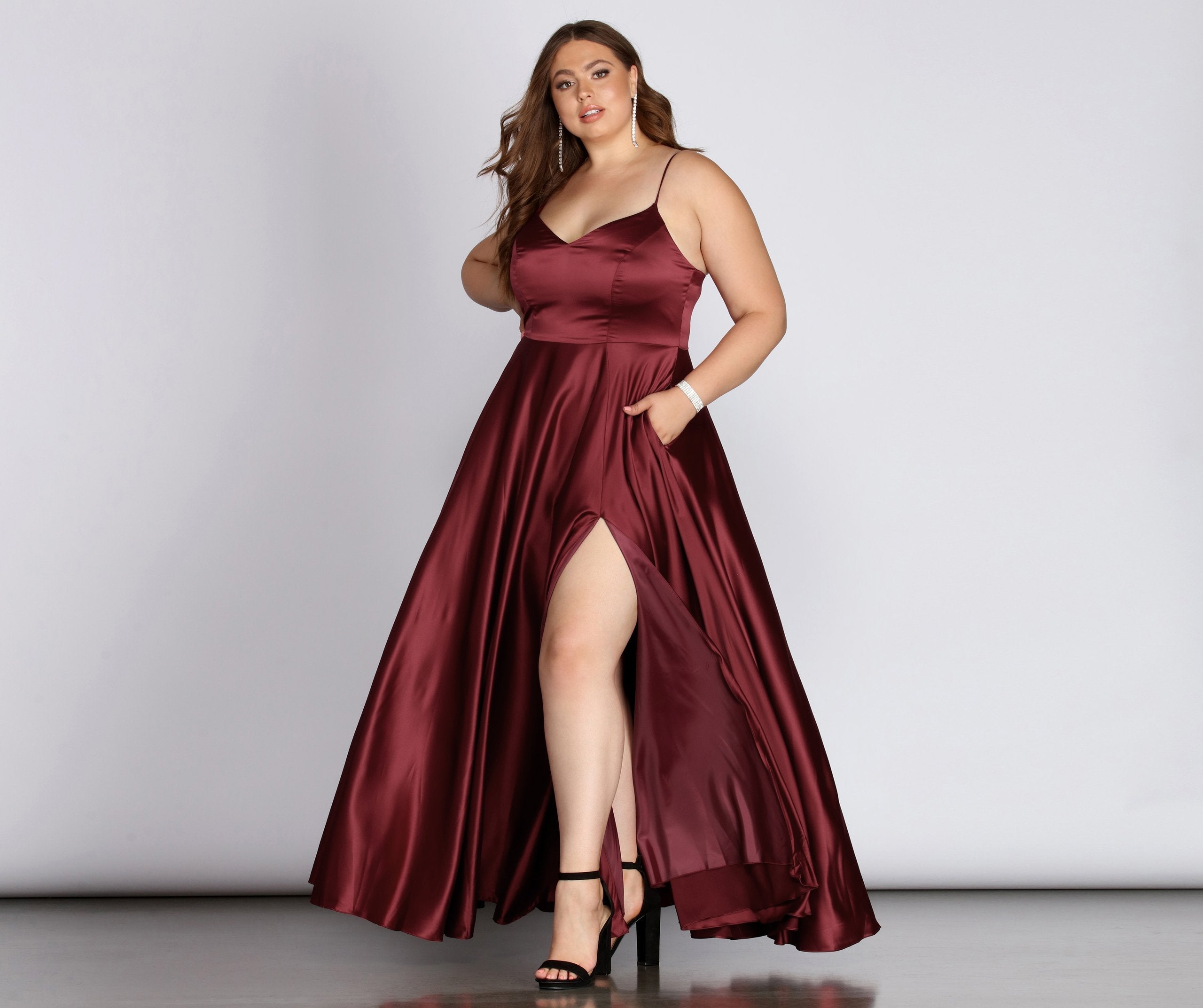 Daria Formal High Slit Satin Dress Oshnow